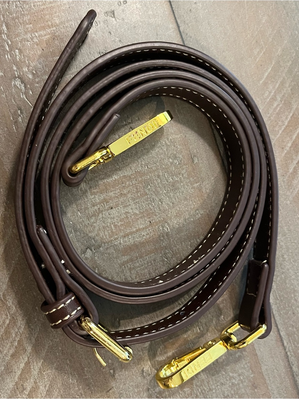 Fendi Leather Shoulder Strap with Gold Hardware - Chocolate Brown